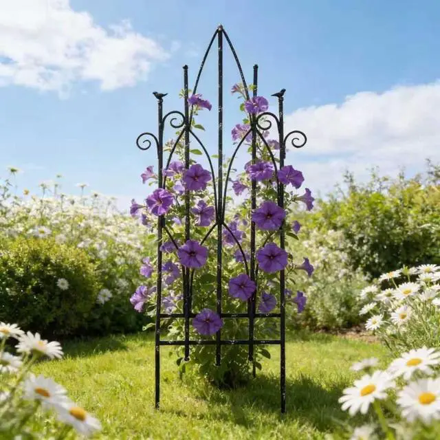 Main image of Vintage Decorative Fence Panels with Wrought Iron Material for Backyard, Lawn, Garden, Outdoor Metal Garden Border with Rustic Style for Yard, Patio, Poolside