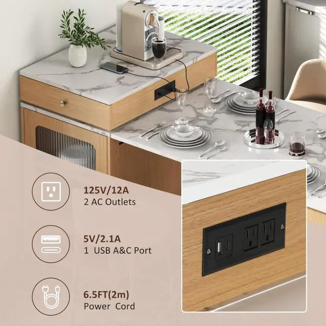 Alt view image 7 of 7 - Kitchen Island with Extendable Dining Table, Kitchen Storage Table with Double-Sided Storage, Kitchen Island with 2 Drawers, Side Open Shelves, Suitable for Kitchen (Natural)