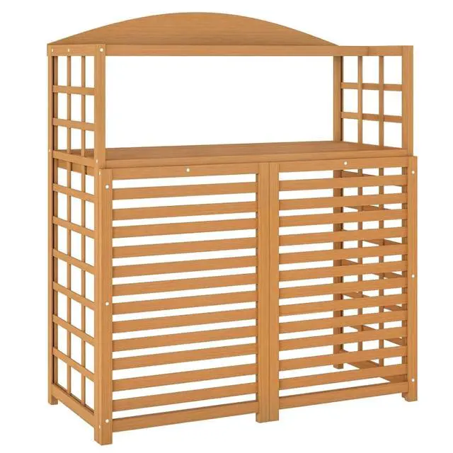 Alt view image 2 of 7 - Dual-Purpose AC Unit Fence with Built-in Potting Shelves for Outdoor Condenser Hiding, Decorative Privacy Screen with Slatted Ventilation for Backyard Patio & Garden Organization