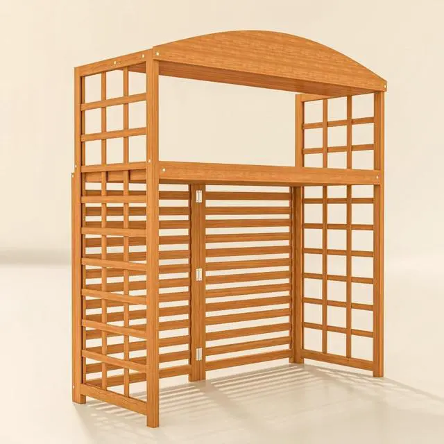 Alt view image 4 of 7 - Dual-Purpose AC Unit Fence with Built-in Potting Shelves for Outdoor Condenser Hiding, Decorative Privacy Screen with Slatted Ventilation for Backyard Patio & Garden Organization