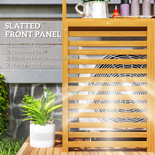 Alt view image 5 of 7 - Dual-Purpose AC Unit Fence with Built-in Potting Shelves for Outdoor Condenser Hiding, Decorative Privacy Screen with Slatted Ventilation for Backyard Patio & Garden Organization