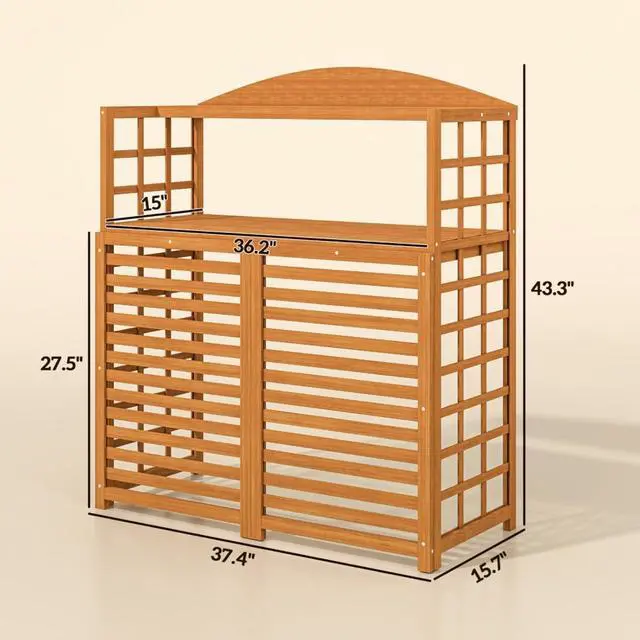 Alt view image 7 of 7 - Dual-Purpose AC Unit Fence with Built-in Potting Shelves for Outdoor Condenser Hiding, Decorative Privacy Screen with Slatted Ventilation for Backyard Patio & Garden Organization