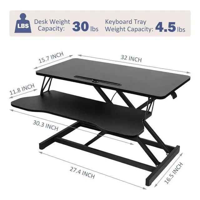 Alt view image 7 of 7 - 32Inch Standing Desk Sit To Stand Height Adjustable Converter Laptop Workstation w/Keyboard Tray for Home Office,Dual Monitor Riser Desktop Workstation w/Quiet Lifting Mechanism for Computer (Black)
