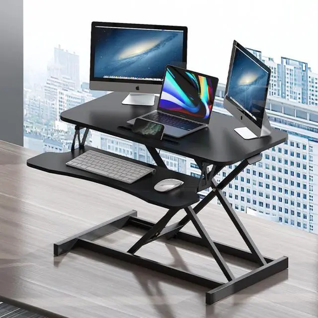 Main image of 32 Inch Standing Desk Converter, Height Adjustable Sit To Stand Riser with Dual Monitor, Laptop Workstation with Wide Keyboard Tray (Black)