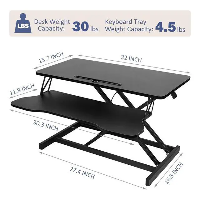 Alt view image 2 of 7 - 32 Inch Standing Desk Converter, Height Adjustable Sit To Stand Riser with Dual Monitor, Laptop Workstation with Wide Keyboard Tray (Black)