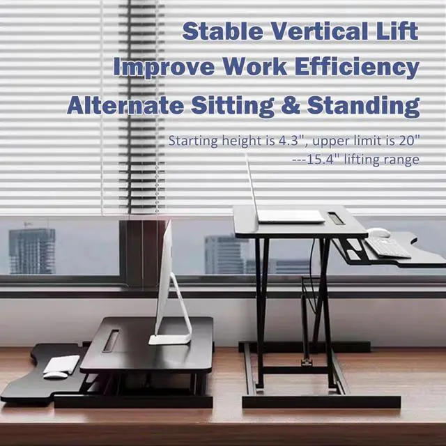 Alt view image 4 of 7 - 32 Inch Standing Desk Converter, Height Adjustable Sit To Stand Riser with Dual Monitor, Laptop Workstation with Wide Keyboard Tray (Black)