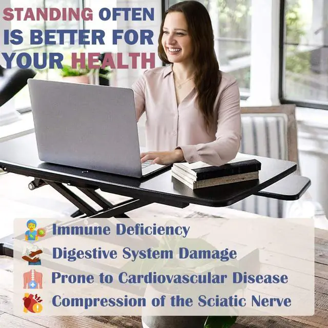 Alt view image 5 of 7 - 32 Inch Standing Desk Converter, Height Adjustable Sit To Stand Riser with Dual Monitor, Laptop Workstation with Wide Keyboard Tray (Black)