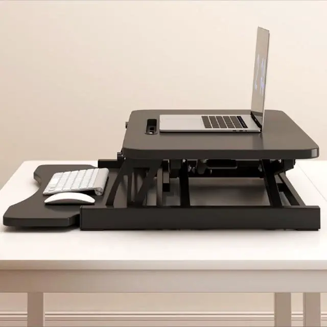 Alt view image 7 of 7 - 32 Inch Standing Desk Converter, Height Adjustable Sit To Stand Riser with Dual Monitor, Laptop Workstation with Wide Keyboard Tray (Black)