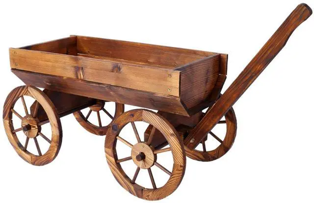 Main image of Wooden Wagon Planter Box with Wheels Design and Drainage Hole for Backyard, Park, Lawn, Outdoor Flower Cart with Fir Wood Frame for Growing Flowers, Plants, Herbs (Style 1)