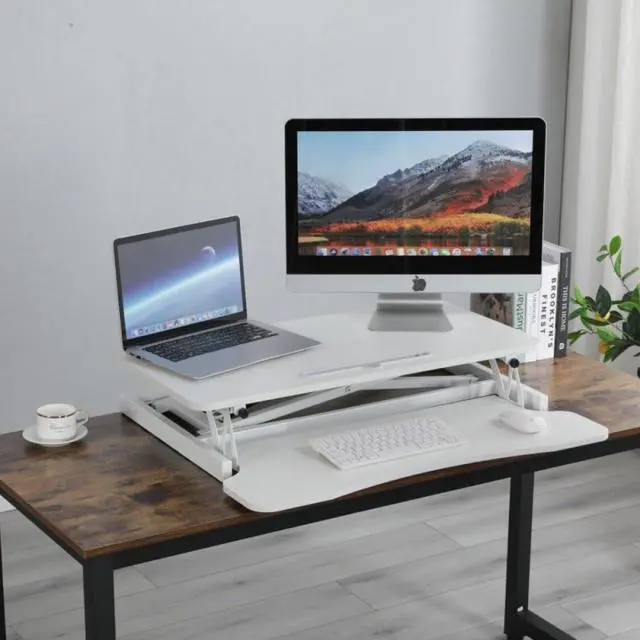Main image of 32 Inch Standing Desk Converter, Height Adjustable Sit To Stand Riser with Dual Monitor, Laptop Workstation with Wide Keyboard Tray (White)