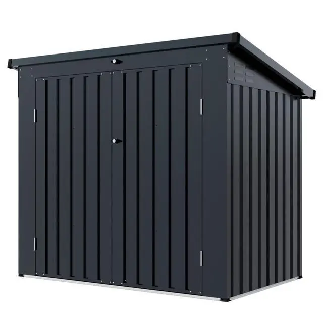 Alt view image 4 of 7 - Metal Outdoor Bin Shed Galvanized Steel Tool Shed with 2 Lockable Door, 2 Chains &Sloped Roof for Garbage Cans, 5x3FT Heavy Duty Trash Cans Storage w/Support Rods,Ideal for 2 Trash Bins and Garden Use