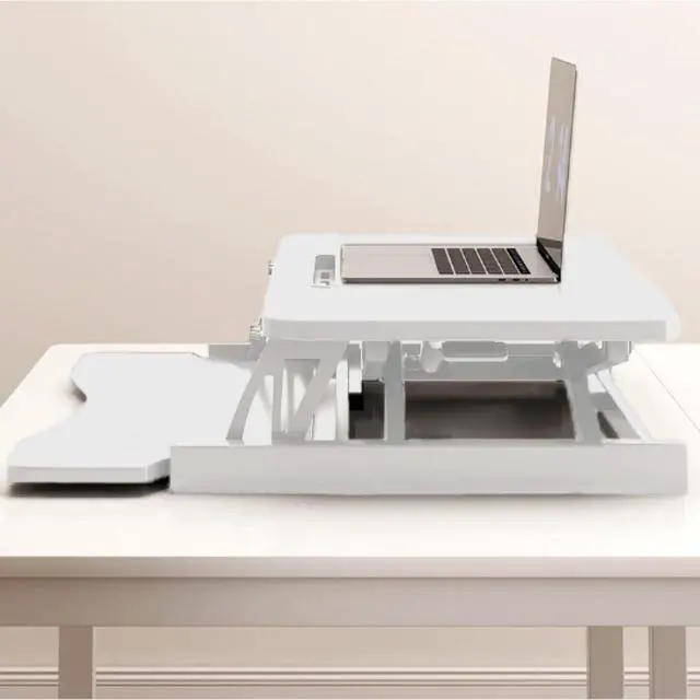 Alt view image 6 of 7 - 32 Inch Standing Desk Converter, Height Adjustable Sit To Stand Riser with Dual Monitor, Laptop Workstation with Wide Keyboard Tray (White)