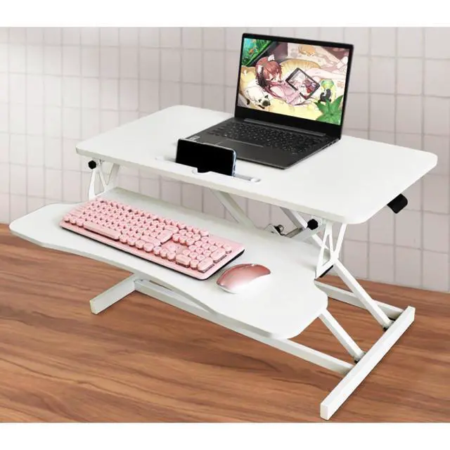 Alt view image 7 of 7 - 32 Inch Standing Desk Converter, Height Adjustable Sit To Stand Riser with Dual Monitor, Laptop Workstation with Wide Keyboard Tray (White)