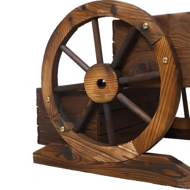 Alt view image 3 of 7 - Wooden Wagon Planter Box with Wheels Design and Drainage Hole for Backyard, Park, Lawn, Outdoor Flower Cart with Fir Wood Frame for Growing Flowers, Plants, Herbs (Style 2)