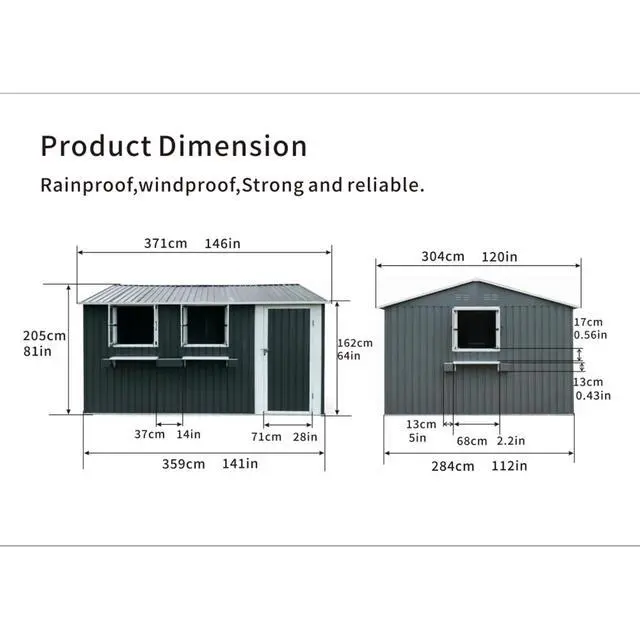 Alt view image 4 of 7 - 12x10 FT Outdoor Metal Storage Shed with 3 Clear Windows & Decorative Flower Rack, Lockable Single Door Tool Shed, Heavy Duty Waterproof Weatherproof Garden Shed for Backyard (Coal Gray)