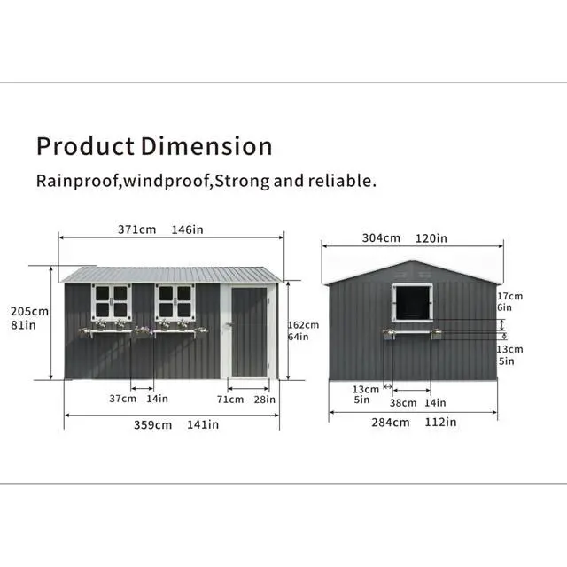 Alt view image 5 of 7 - 12x10 FT Outdoor Metal Storage Shed with 3 Clear Windows & Decorative Flower Rack, Lockable Single Door Tool Shed, Heavy Duty Waterproof Weatherproof Garden Shed for Backyard (Grey)