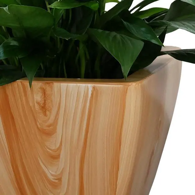 Alt view image 2 of 7 - 2 Pieces Planter Pot with Wood-Like Surface and Self-Watering System for Backyard, Outdoor Flower Planter with Drainage Plug and Classic Textured Design for Flowers, Plants (Light Brown)