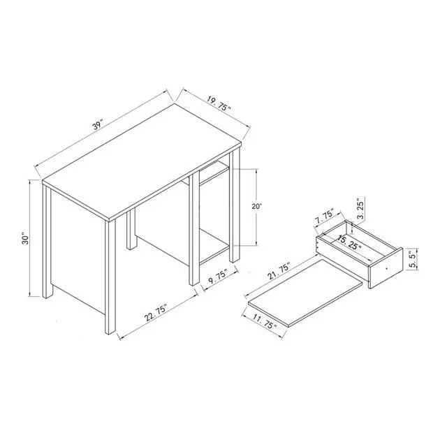 Alt view image 2 of 6 - 39" W Home Office Compact Writing Desk with One Drawer and Keyboard Tray, Modern White Student PC Laptop Desk with Wooden Knob Handle