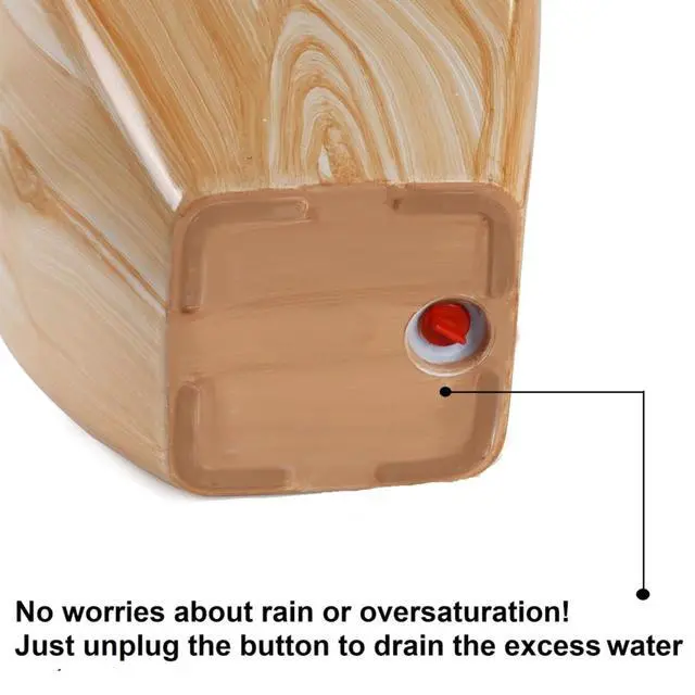 Alt view image 7 of 7 - 2 Pieces Planter Pot with Wood-Like Surface and Self-Watering System for Backyard, Outdoor Flower Planter with Drainage Plug and Classic Textured Design for Flowers, Plants (Light Brown)