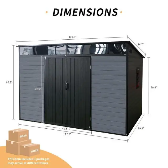 Alt view image 2 of 7 - 10x7ft Outdoor Resin Garden Shed with Floor and Window, Plastic Patio Outdoor Storage Shed with Lockable Door for Garden Tools, Bicycles, Trash Cans