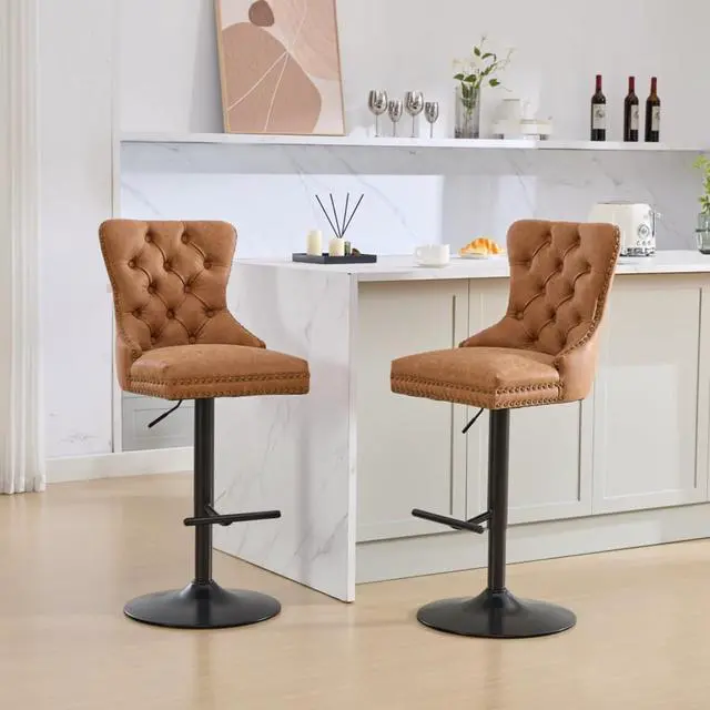 Main image of Aged and Retro PU Swivel Barstools Adjusatble Seat Height from 26-33 Inch, Modern Bar Stools with Backs Comfortable Tufted for Home Pub and Kitchen Island,Set of 2 (Orange + Set of 2)