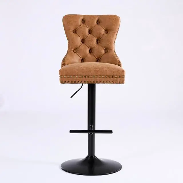Alt view image 3 of 7 - Aged and Retro PU Swivel Barstools Adjusatble Seat Height from 26-33 Inch, Modern Bar Stools with Backs Comfortable Tufted for Home Pub and Kitchen Island,Set of 2 (Orange + Set of 2)