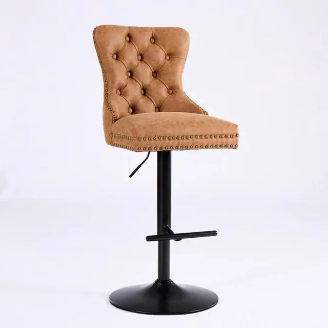 Alt view image 4 of 7 - Aged and Retro PU Swivel Barstools Adjusatble Seat Height from 26-33 Inch, Modern Bar Stools with Backs Comfortable Tufted for Home Pub and Kitchen Island,Set of 2 (Orange + Set of 2)