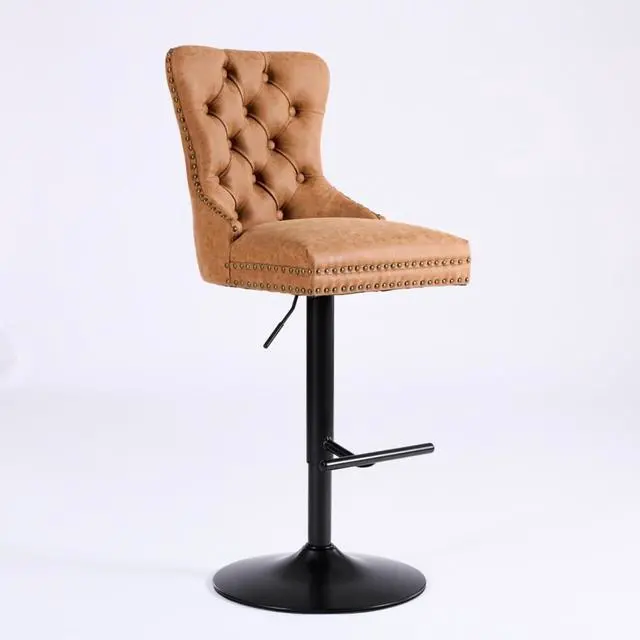 Alt view image 5 of 7 - Aged and Retro PU Swivel Barstools Adjusatble Seat Height from 26-33 Inch, Modern Bar Stools with Backs Comfortable Tufted for Home Pub and Kitchen Island,Set of 2 (Orange + Set of 2)