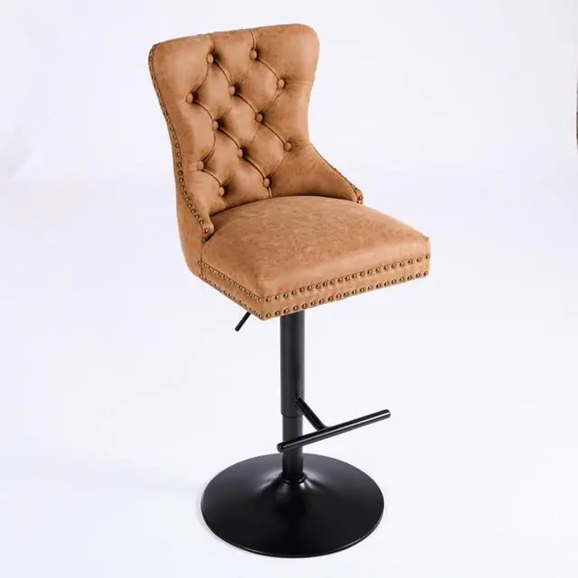 Alt view image 6 of 7 - Aged and Retro PU Swivel Barstools Adjusatble Seat Height from 26-33 Inch, Modern Bar Stools with Backs Comfortable Tufted for Home Pub and Kitchen Island,Set of 2 (Orange + Set of 2)