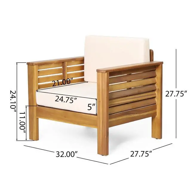 Alt view image 2 of 7 - Durable Acacia Wood Club Chair w/Padded Back & Seat for Garden, Stylish Solid Wood Outdoor Side Chair w/Slatted Design & Adjustable Levelers for Porch, Balcony, Deck (Brown-2pcs)