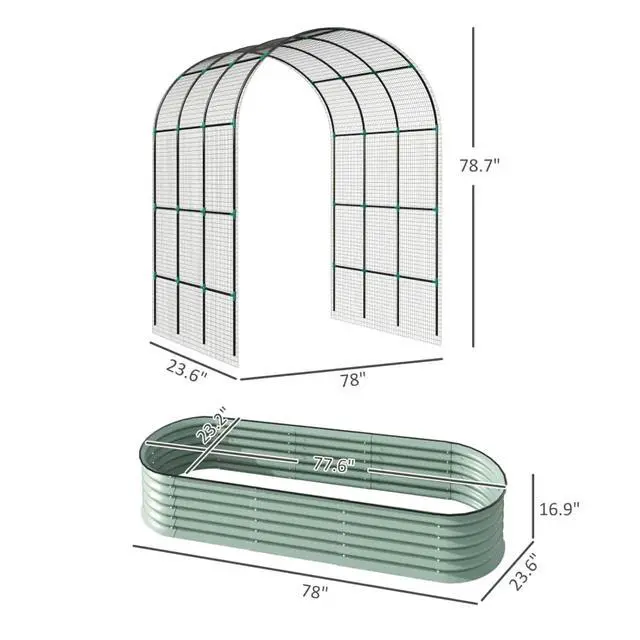 Alt view image 4 of 7 - Metal Raised Garden Beds Set with Arch Trellis and Climbing Net for Growing Plants, Flowers, Outdoor Spacious 3 in 1 Planter with Powder-Coated Steel Pipes for Backyard
