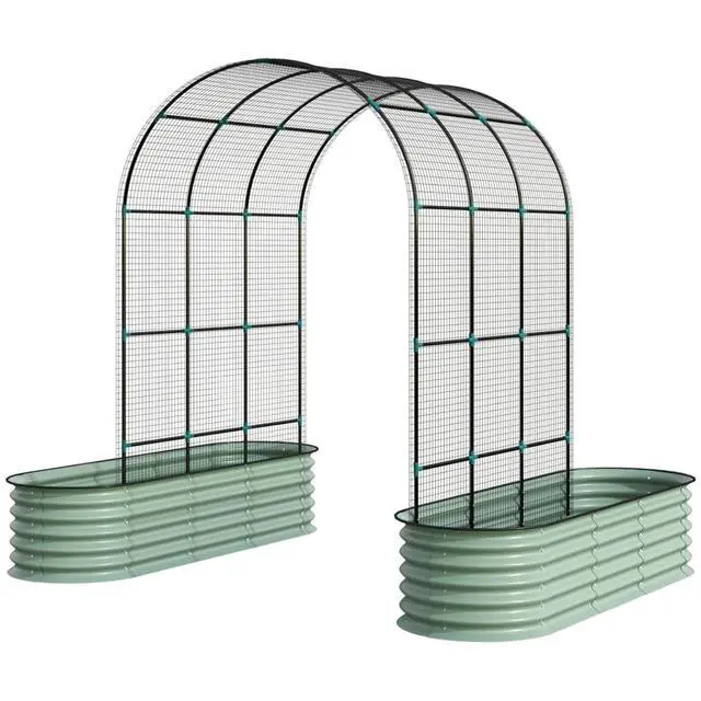 Alt view image 5 of 7 - Metal Raised Garden Beds Set with Arch Trellis and Climbing Net for Growing Plants, Flowers, Outdoor Spacious 3 in 1 Planter with Powder-Coated Steel Pipes for Backyard