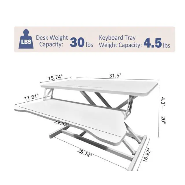 Alt view image 5 of 7 - 32Inch Standing Desk Sit To Stand Height Adjustable Converter Laptop Workstation w/Keyboard Tray for Home Office,Dual Monitor Riser Desktop Workstation w/Quiet Lifting Mechanism for Computer (White)