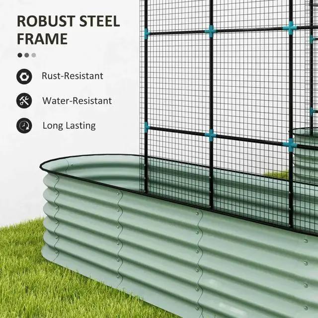 Alt view image 7 of 7 - Metal Raised Garden Beds Set with Arch Trellis and Climbing Net for Growing Plants, Flowers, Outdoor Spacious 3 in 1 Planter with Powder-Coated Steel Pipes for Backyard