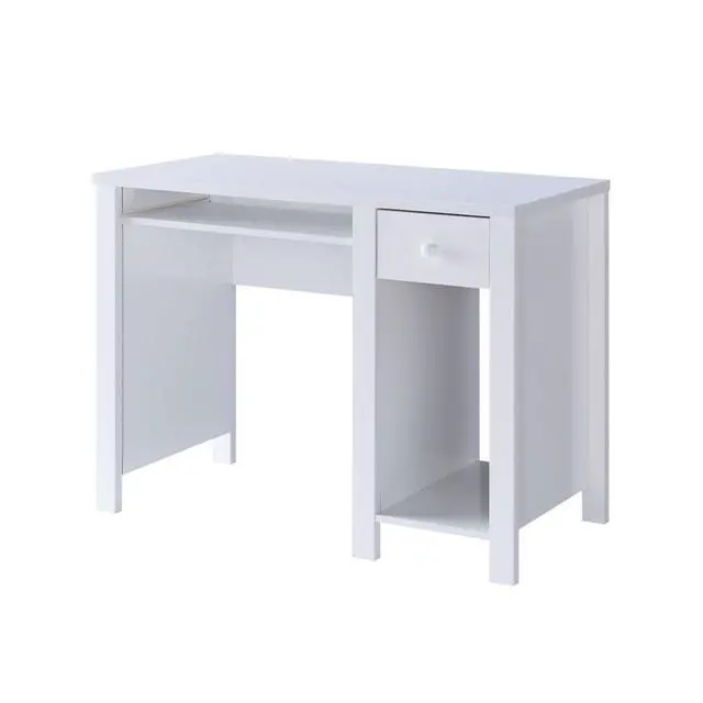 Alt view image 6 of 6 - 39" W Home Office Compact Writing Desk with One Drawer and Keyboard Tray, Modern White Student PC Laptop Desk with Wooden Knob Handle