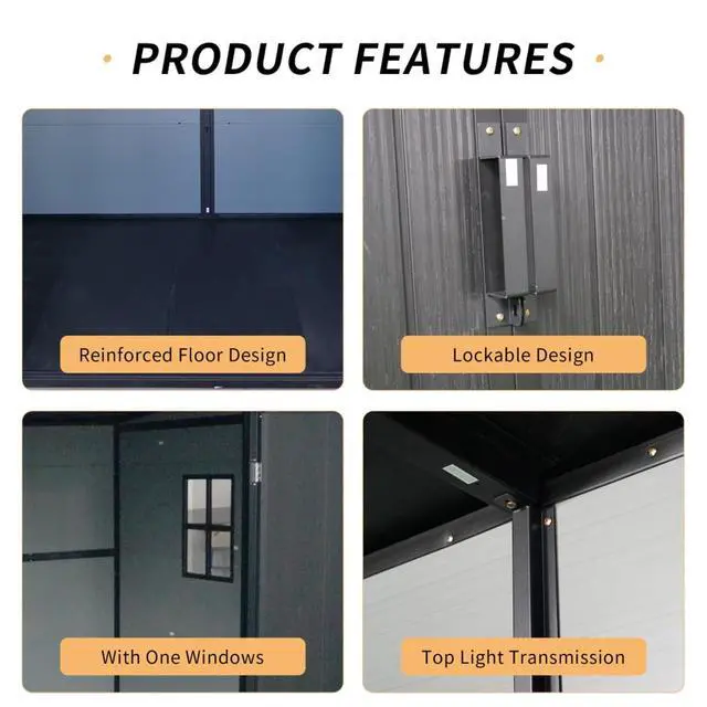 Alt view image 6 of 7 - 10x7ft Outdoor Resin Garden Shed with Floor and Window, Plastic Patio Outdoor Storage Shed with Lockable Door for Garden Tools, Bicycles, Trash Cans