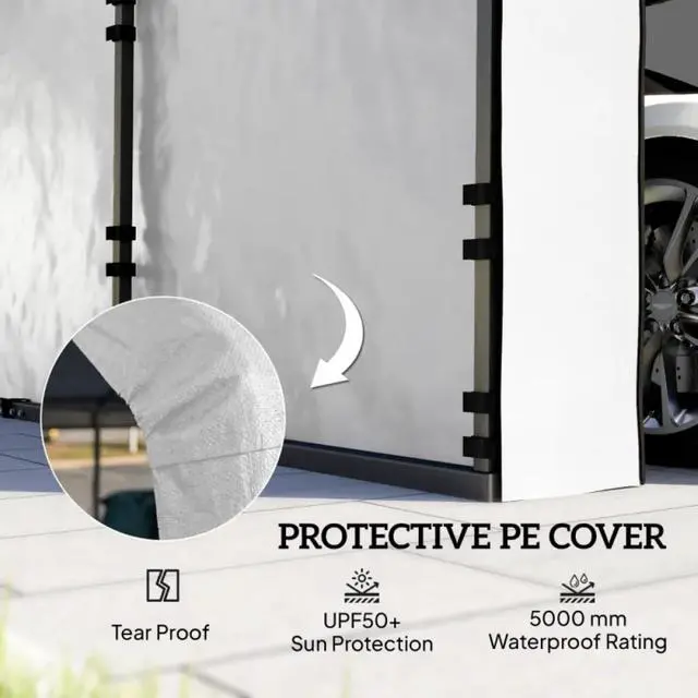 Alt view image 2 of 7 - Durable Replacement Sidewall Panel with Roll-Up Zipper Door for 10x15 Carports, Waterproof Replacement Cover with Hoop-Loop Fasteners for Outdoor Shelter, Only Carport Replacement Sidewall (White-2)