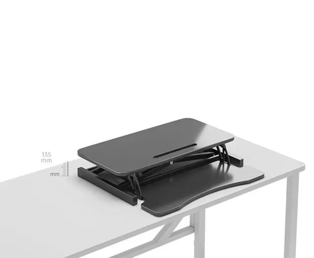 Alt view image 2 of 7 - 32" Height Adjustable Standing Desk Sit To Stand Converter with Wide Keyboard Tray for Home Office, Stand Up Desk Dual Monitor Riser Workstation with Spacious Tabletop for Laptops/Small Space (Black)