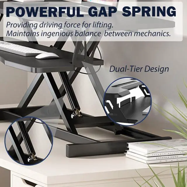 Alt view image 3 of 7 - 32Inch Standing Desk Sit To Stand Height Adjustable Converter Laptop Workstation w/Keyboard Tray for Home Office,Dual Monitor Riser Desktop Workstation w/Quiet Lifting Mechanism for Computer (Black)