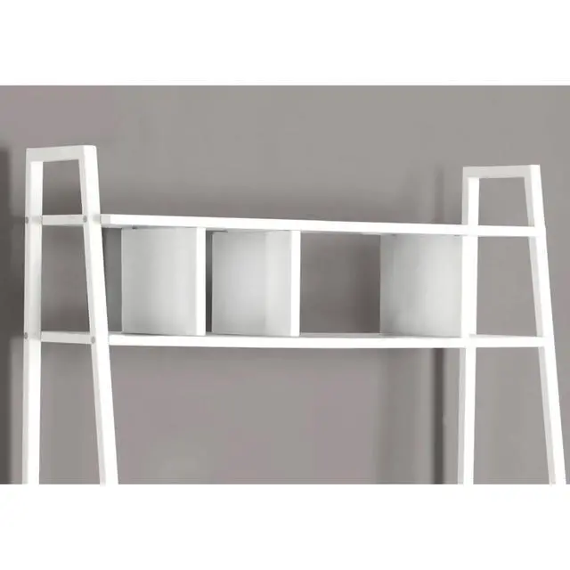 Alt view image 3 of 5 - Trendy and Modern 60" H Computer Desk with Sturdy White Metal Base, Minimalist Space Saving Design PC Laptop Desk with 3 Ladder Style Storage Shelves