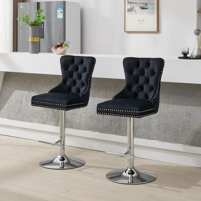 Main image of Aged and Retro PU Swivel Barstools Adjusatble Seat Height from 26-33 Inch, Modern Bar Stools with Backs Comfortable Tufted for Home Pub and Kitchen Island,Set of 2 (Black + Silver + Set of 2)