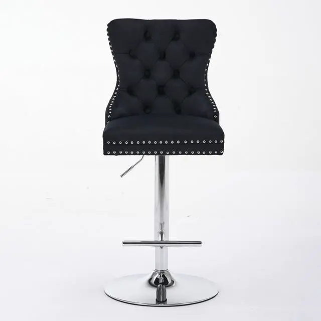 Alt view image 3 of 7 - Aged and Retro PU Swivel Barstools Adjusatble Seat Height from 26-33 Inch, Modern Bar Stools with Backs Comfortable Tufted for Home Pub and Kitchen Island,Set of 2 (Black + Silver + Set of 2)