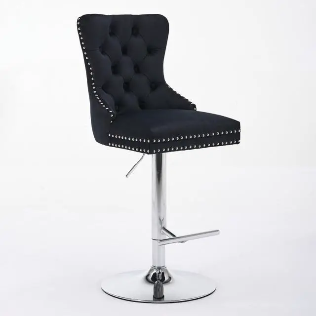 Alt view image 4 of 7 - Aged and Retro PU Swivel Barstools Adjusatble Seat Height from 26-33 Inch, Modern Bar Stools with Backs Comfortable Tufted for Home Pub and Kitchen Island,Set of 2 (Black + Silver + Set of 2)