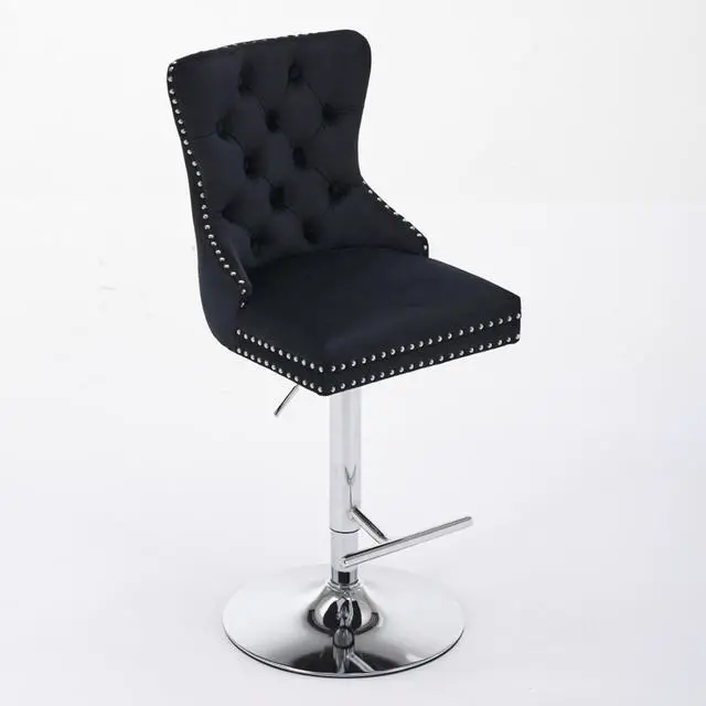 Alt view image 5 of 7 - Aged and Retro PU Swivel Barstools Adjusatble Seat Height from 26-33 Inch, Modern Bar Stools with Backs Comfortable Tufted for Home Pub and Kitchen Island,Set of 2 (Black + Silver + Set of 2)