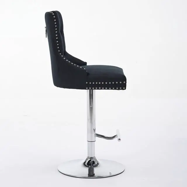 Alt view image 6 of 7 - Aged and Retro PU Swivel Barstools Adjusatble Seat Height from 26-33 Inch, Modern Bar Stools with Backs Comfortable Tufted for Home Pub and Kitchen Island,Set of 2 (Black + Silver + Set of 2)