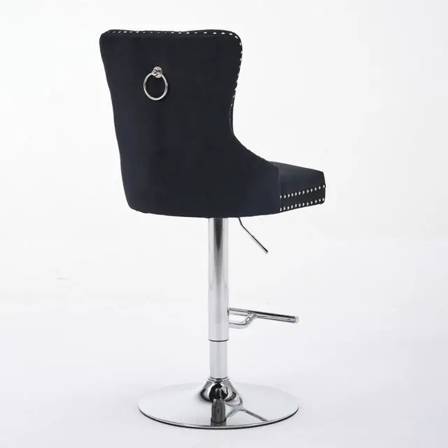 Alt view image 7 of 7 - Aged and Retro PU Swivel Barstools Adjusatble Seat Height from 26-33 Inch, Modern Bar Stools with Backs Comfortable Tufted for Home Pub and Kitchen Island,Set of 2 (Black + Silver + Set of 2)