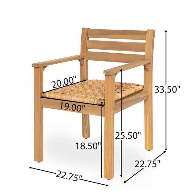 Alt view image 2 of 7 - Rustic Acacia Wood Patio Accent Armchairs w/Woven PE Wicker Seat for Balcony, All Weather Outdoor Dining Chairs w/Solid Wood Frame & Slatted Backrest for Garden, Porch, Set of 2