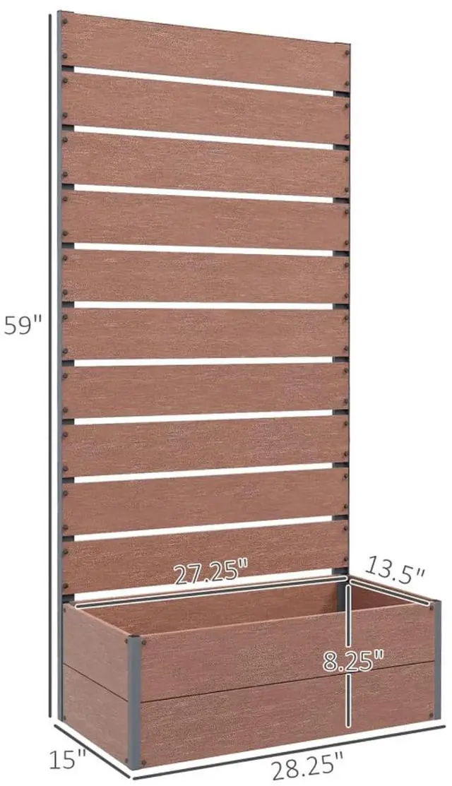 Alt view image 3 of 7 - Classic Raised Garden Bed with Slatted Trellis for Climbing Plants, Flowers, Outdoor Wooden Planter with Bottom Drainage Gap for Backyard, Garden, Lawn, Poolside