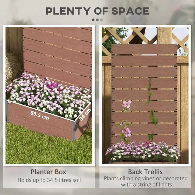Alt view image 4 of 7 - Classic Raised Garden Bed with Slatted Trellis for Climbing Plants, Flowers, Outdoor Wooden Planter with Bottom Drainage Gap for Backyard, Garden, Lawn, Poolside