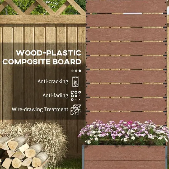 Alt view image 5 of 7 - Classic Raised Garden Bed with Slatted Trellis for Climbing Plants, Flowers, Outdoor Wooden Planter with Bottom Drainage Gap for Backyard, Garden, Lawn, Poolside